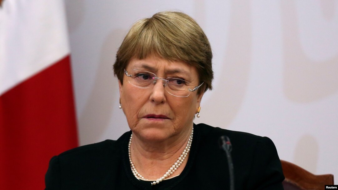 FILE - U.N. High Commissioner for Human Rights Michelle Bachelet attends a meeting in Mexico City, Mexico, April 8, 2019. 