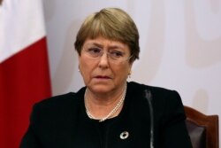 FILE - U.N. High Commissioner for Human Rights Michelle Bachelet attends a meeting in Mexico City, Mexico, April 8, 2019.