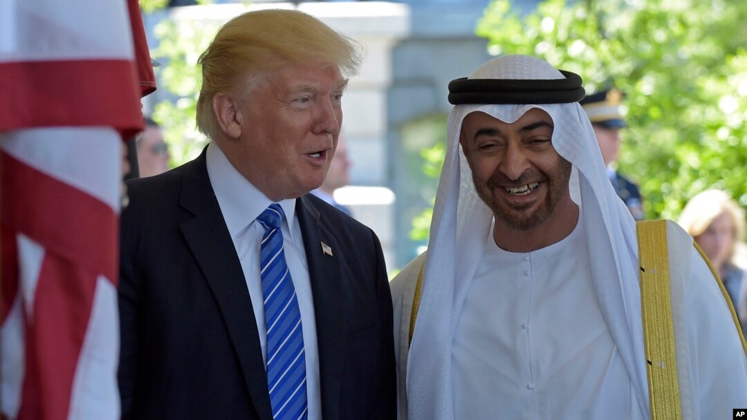 FILE - President Donald Trump welcomes Abu Dhabi's Crown Prince Sheikh Mohammed bin Zayed Al Nahyan to the White House in Washington, May 15, 2017. 