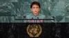 Menteri Luar Negeri Indonesia Retno Marsudi dalam pidato di sidang Majelis Umum PBB di New York, hari Senin (26/9).