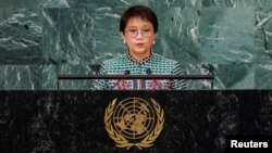 Menteri Luar Negeri Indonesia Retno Marsudi dalam pidato di sidang Majelis Umum PBB di New York, hari Senin (26/9).