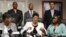 Geneva Reed-Veal (C) mother of Sandra Bland, and her daughters Sharon Cooper, (L) and Sierra Cole are backed up by attorneys at a news conference, Aug. 4, 2015, in Houston, Texas. 