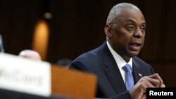 U.S. Defense Secretary Lloyd Austin testifies before a Senate Armed Services Committee hearing on President Joe Biden's budget request for the Department of Defense in Washington on April 9, 2024.