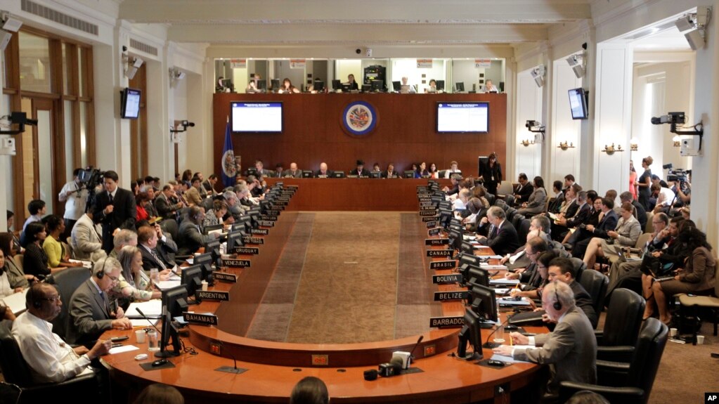 ARCHIVO - En esta foto de archivo del 10 de julio de 2012, miembros de la Organización de los Estados Americanos se encuentran para una sesión especial en la sede de la organización en Washington.