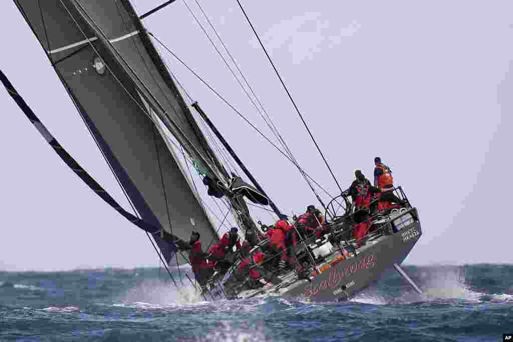 Scallywag leads the field after the start of the 76th annual Sydney Hobart yacht race in Sydney, Australia.