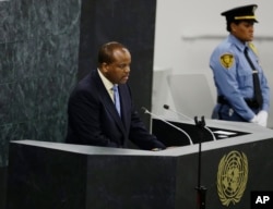 FILE - Swaziland's King, Mswati III, addresses the 68th session of the United Nations General Assembly at U.N. headquarters, Sept. 25, 2013.