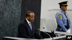 File - Swaziland's King, Mswati III, addresses the 68th session of the United Nations General Assembly, Sept. 25, 2013 at U.N. headquarters.