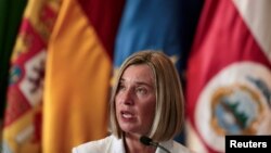 European Union High Representative for Foreign Affairs Federica Mogherini speaks during a news conference after a meeting of the International Contact Group to discuss their support for a political solution to Venezuela's political crisis, in San Jose, May 7, 2019.