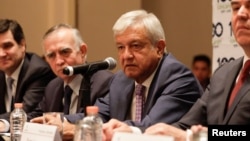 Mexico's president-elect Andres Manuel Lopez Obrador speaks during a news conference after a meeting with the Confederation of Industrial Chambers (CONCAMIN) in Mexico City, Mexico, July 9, 2018. 