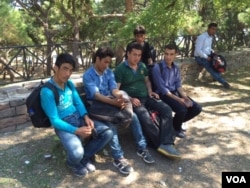 The six young Afghan men on Lesbos. (Jeff Swicord/VOA News)