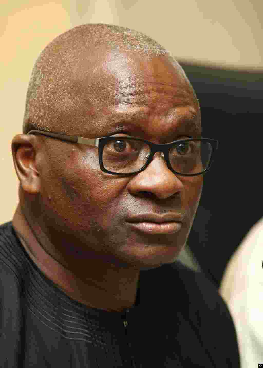 Lagos State Health Commissioner Jide Idris at a news conference announcing that eight people with symptoms of Ebola are being kept in quarantine after they had contact with Patrick Sawyer, a victim of Ebola who died in July, Lagos, Nigeria, Aug. 5, 2014.