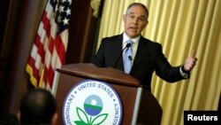 Scott Pruitt, administrator of the Environmental Protection Agency (EPA), speaks to employees of the agency in Washington, Feb. 21, 2017. 