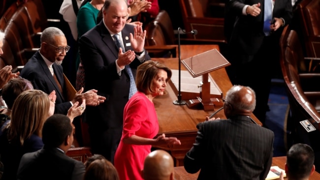 La líder demócrata Nancy Pelosi durante el inicio de la sesión número 116 del Congreso en el Capitolio, en Washington, Estados Unidos, el 3 de enero de 2019. 