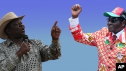 Umkhokheli webandla leMovement for Democratic Change (MDC-T) uMnu. Morgan Tsvangirai loMongameli Robert Mugabe(AP Photos/Collage by Ntungamili Nkomo)