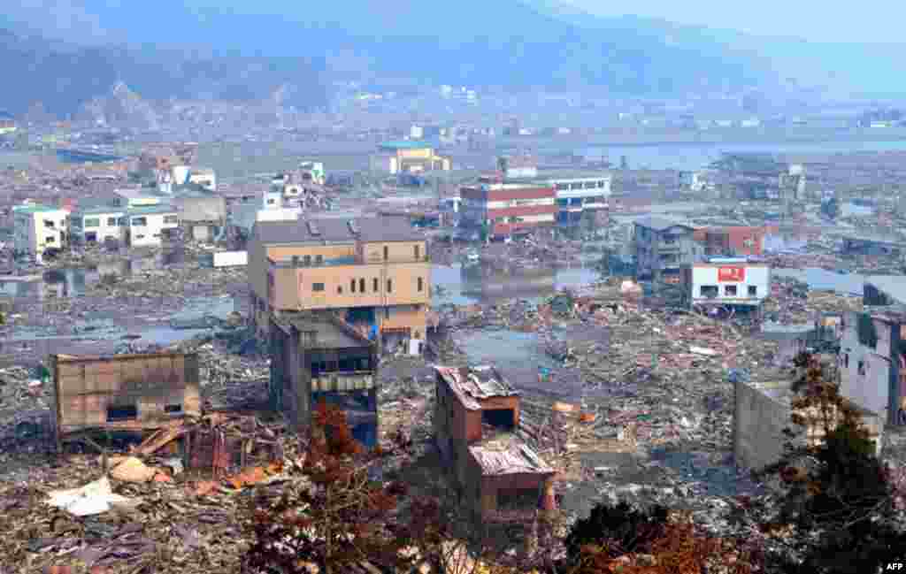 March 14: A destroyed landscape is pictured in Otsuchi town in northern Japan, days after an earthquake and tsunami struck. (Reuters/Kyodo)