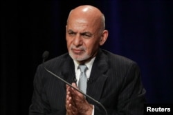 Afghanistan's President Ashraf Ghani speaks at a panel discussion at the Asia Society in New York, Sept. 20, 2017.