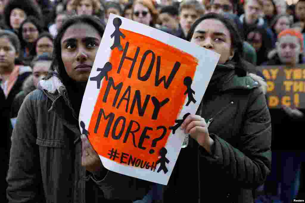 Students participate in a march in support of the National School Walkout in the Queens borough of New York City, New York, March 14, 2018.