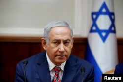   Prime Minister Benjamin Netanyahu attends the weekly meeting of the Prime Minister's Office in Jerusalem on June 17, 2018. 