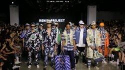 A group of 'Renim project' fashion model pose runway during the Los Angeles Fashion Week 2019 at the Petersen Automotive Museum in Los Angeles Oct 9, 2019. CA.