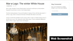 Sebuah arsip memperlihatkan potongan gambar dari artikel yang diambil dari situs Deplu AS, terkait properti Presiden AS Donald Trump, Mar-a-Lago. (Foto: dok).