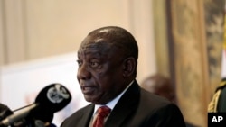 FILE - South Africa's President Cyril Ramaphosa.