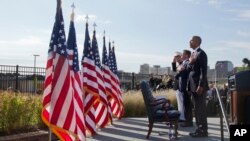美國總統奧巴馬9月11日出席華盛頓五角大樓舉行肅穆的紀念儀式。