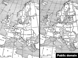 Map: Europe in 1914 (left) and in 1924 (right)