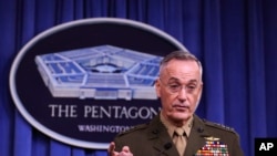 Joint Chiefs Chairman Gen. Joseph Dunford, speaks to reporters about the Niger operation during a briefing at the Pentagon, Oct. 23, 2017. 