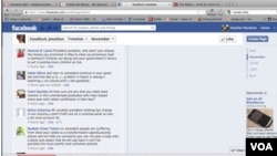 Screenshot of Nigerian President Goodluck Jonathan’s Facebook page. (Heather Murdock/VOA)