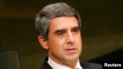 FILE - President Rosen Plevneliev of Bulgaria addresses attendees during the 70th session of the United Nations General Assembly at the U.N. headquarters in New York, Sept. 30, 2015. 