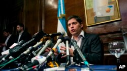 Ông Axel Kicillof, Bộ trưởng Kinh tế của Argentina, trả lời họp báo tại New York, ngày 30/7/2014.