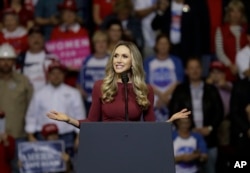 FILE - Lara Trump, during a campaign rally for his father-in-law, President Donald Trump.