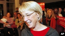 Sen. Patty Murray, D-Wash., walks in front of supporters at a downtown Seattle restaurant, after Republican challenger Dino Rossi had conceded, 4 Nov 2010