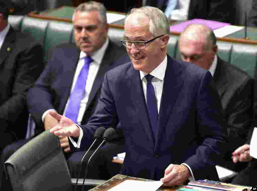 Malcolm Turnbull berpidato di Parlemen setelah dilantik sebagai perdana menteri di Canberra, Australia (15/9). ​​(AP/Rob Griffith)