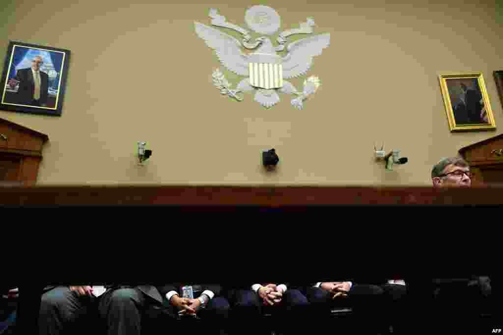 Acting Director of National Intelligence Joseph Maguire, right, testifies before a hearing of the House Permanent Select Committee on Intelligence in Washington.