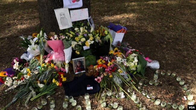 The memorial to Ansi Alibava, 23, who was killed in the Christchurch mosque attacks on March 15, 2019. (S. Miller/VOA)
