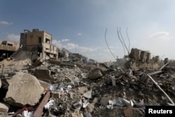 The destroyed Scientific Research Center is seen in Damascus, Syria, April 14, 2018.