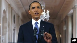 President Barack Obama announces his plan to begin withdrawing US troops from Afghanistan from the East Room of the White House on June 22, 2011.