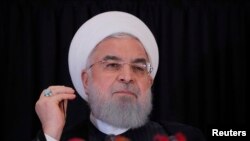 하산 로하니 이란 대통령이 지난 달 유엔총회에서 별도로 열린 기자회견에 참석했다. 