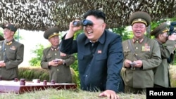 North Korean leader Kim Jong Un at a military inspection in this undated photo released by North Korea.