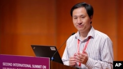 FILE - He Jiankui, a Chinese researcher, speaks during the Human Genome Editing Conference in Hong Kong, Nov. 28, 2018.