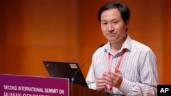 He Jiankui, a Chinese researcher, speaks during the Human Genome Editing Conference in Hong Kong, Nov. 28, 2018.