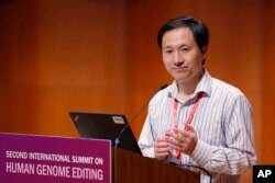 He Jiankui, a Chinese researcher, speaks during the Human Genome Editing Conference in Hong Kong, Nov. 28, 2018.