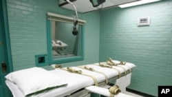 Ruang pelaksanaan hukuman mati dengan suntikan mematikan, di Huntsville, Texas, 27 Mei 2008. 