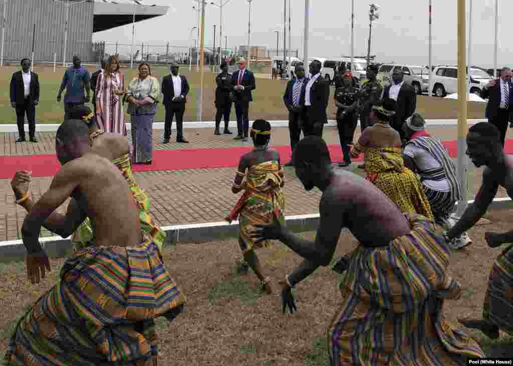 A welcome ceremony for First Lady Melania Trump in Ghana, Oct. 2, 2018. 