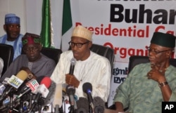 Lawsuits aim to disqualify the candidacy of Nigerian opposition leader Muhammadu Buhari, shown at a news conference in Abuja, Feb. 8, 2015.