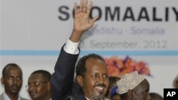 Somalia's new president Hassan Sheikh Mohamud, a political newcomer, after being elected by parliament, Mogadishu, Sept. 10, 2012.