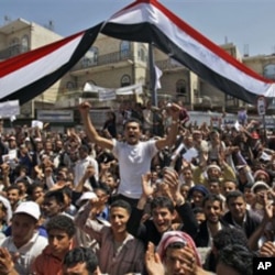 Anti-government protestors chant slogans during a demonstration demanding the resignation of Yemeni President Ali Abdullah Saleh, in Sanaa, Yemen, February 24, 2011