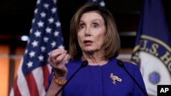 资料照：美国国会众议院议长佩洛西（Hosue Speaker Nancy Pelosi, D-CA）2020年1月9日出席记者会。