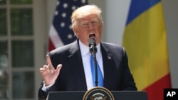 President Donald Trump speaks during a news conference in the Rose Garden at the White House, June 9, 2017.